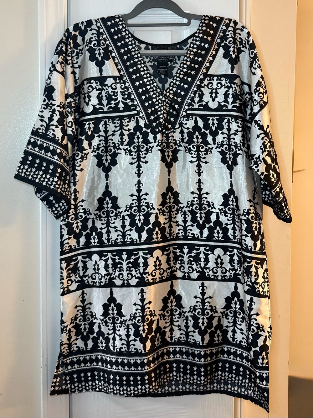 Generation 524 Black White Damask Tunic Dress Medium
